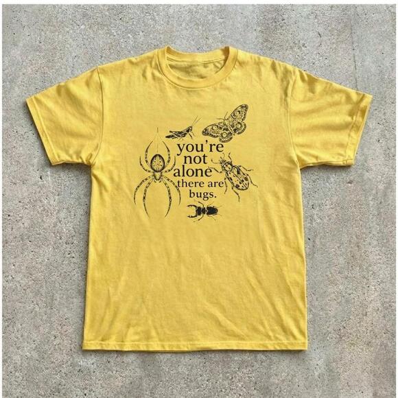 Other - Yellow Graphic Tee With YouRe Not Alone There Are Bugs